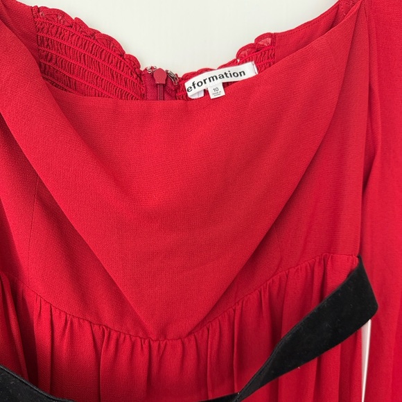 REFORMATION Red Long Sleeve Mini Dress with Black Waist belt - Picture 3 of 7